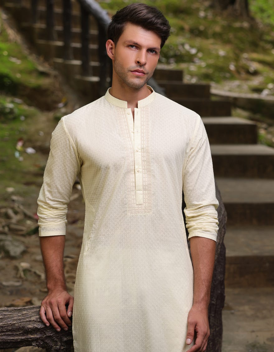 CREAM SCHIFFLI COTTON FORMAL KURTA