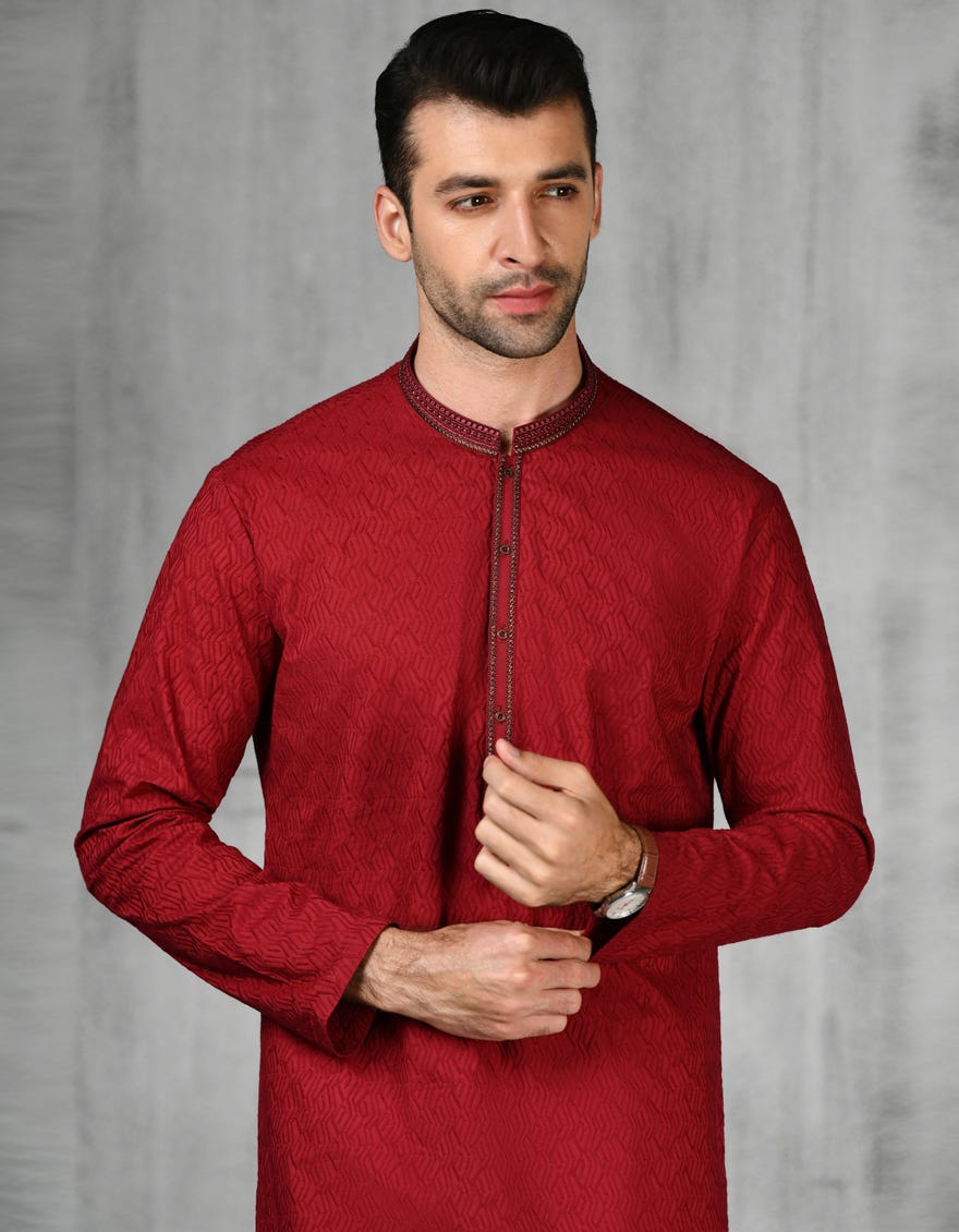 Maroon Cotton Men's Kurta | Jjk-A-47177