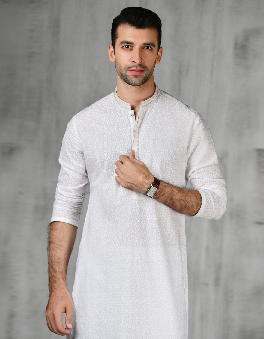 Off White Cotton Men's Kurta | Jjk-A-47178