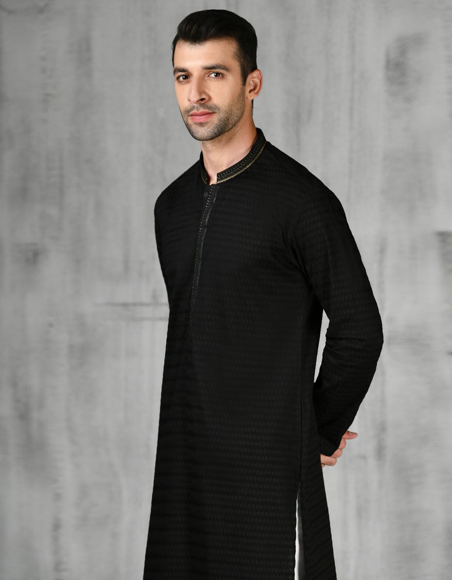 Black Cotton Men's Kurta | Jjk-A-47181