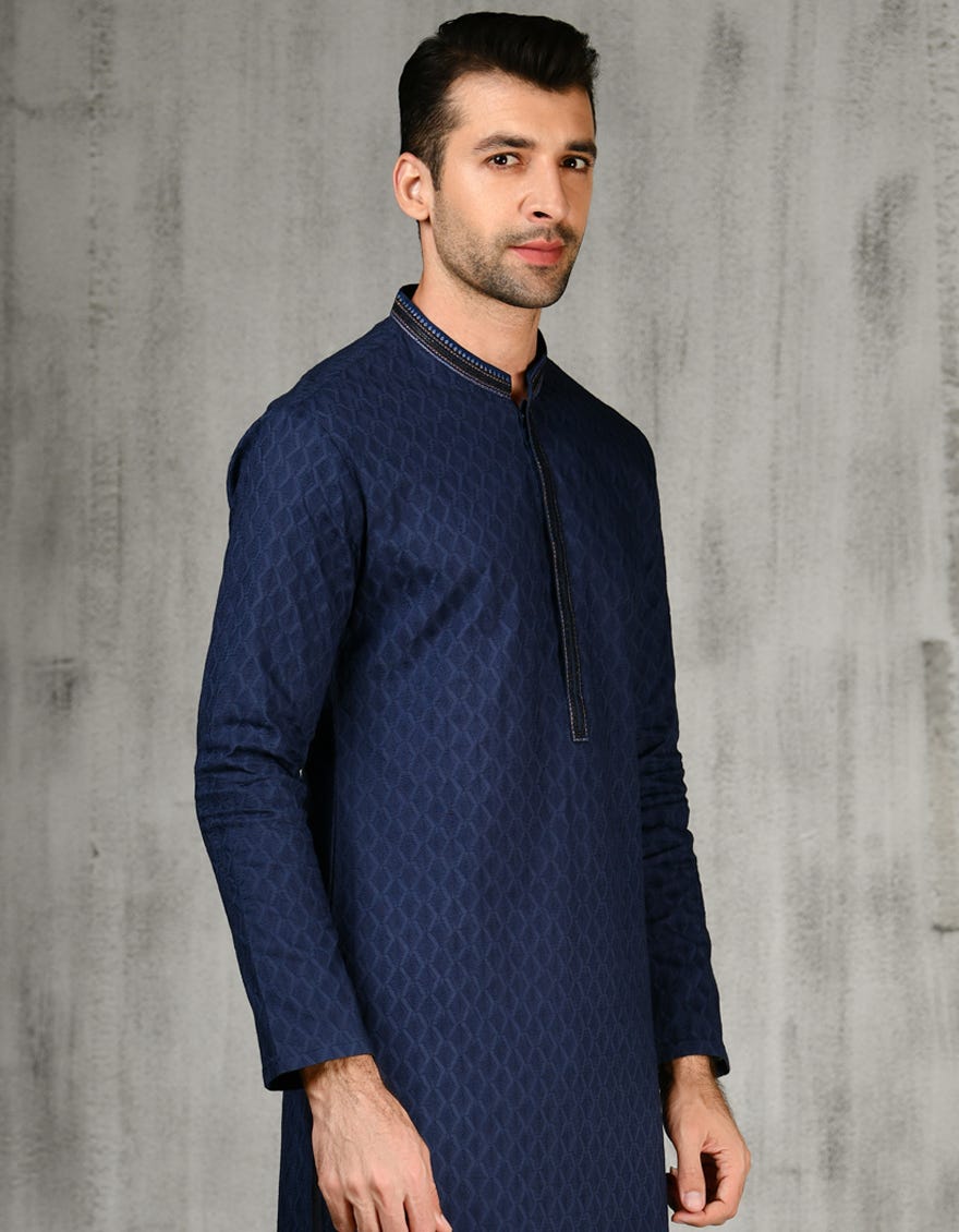 Blue Cotton Men's Kurta | Jjk-A-47182