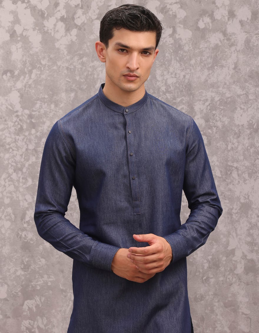Blue Denim Men's Kurta | Jjk-A-47217