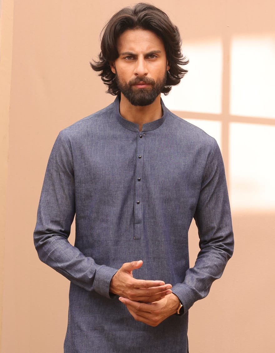 Blue Denim Men's Kurta | Jjk-A-47218