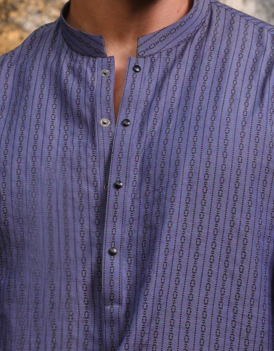 DULL BLUE COTTON SHORT KURTA | JJTHLK-S-47309