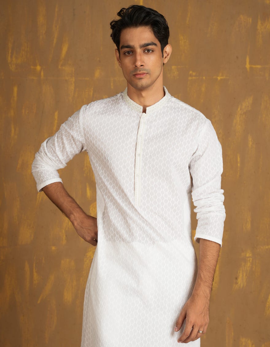 WHITE COTTON KURTA | JJK-A-47317