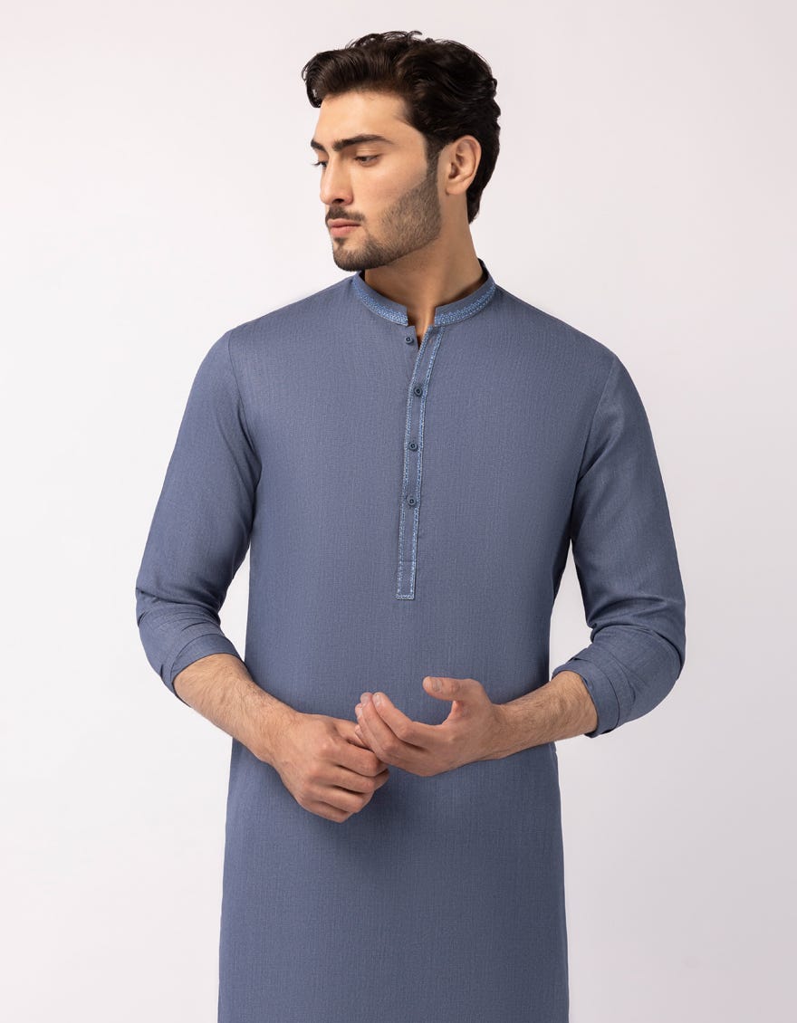DULL BLUE BLENDED SEMI-FORMAL KURTA