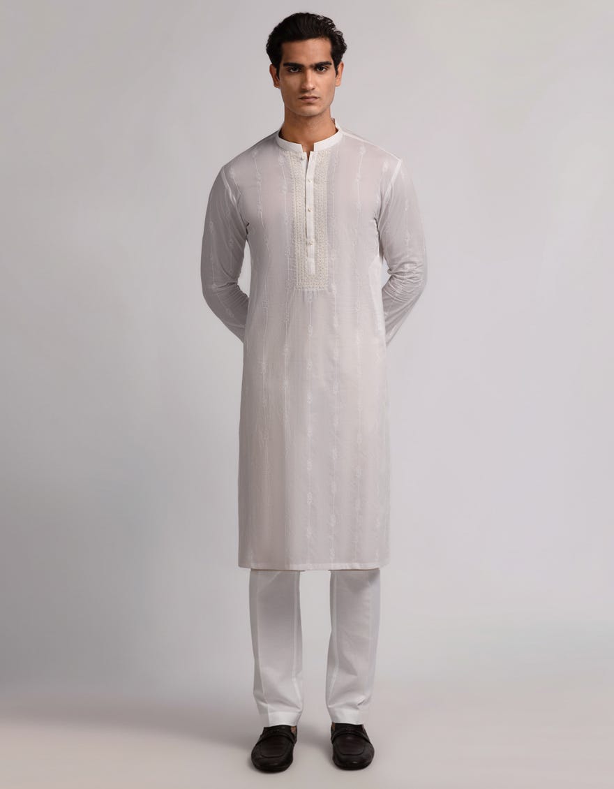 WHITE COTTON FORMAL KURTA