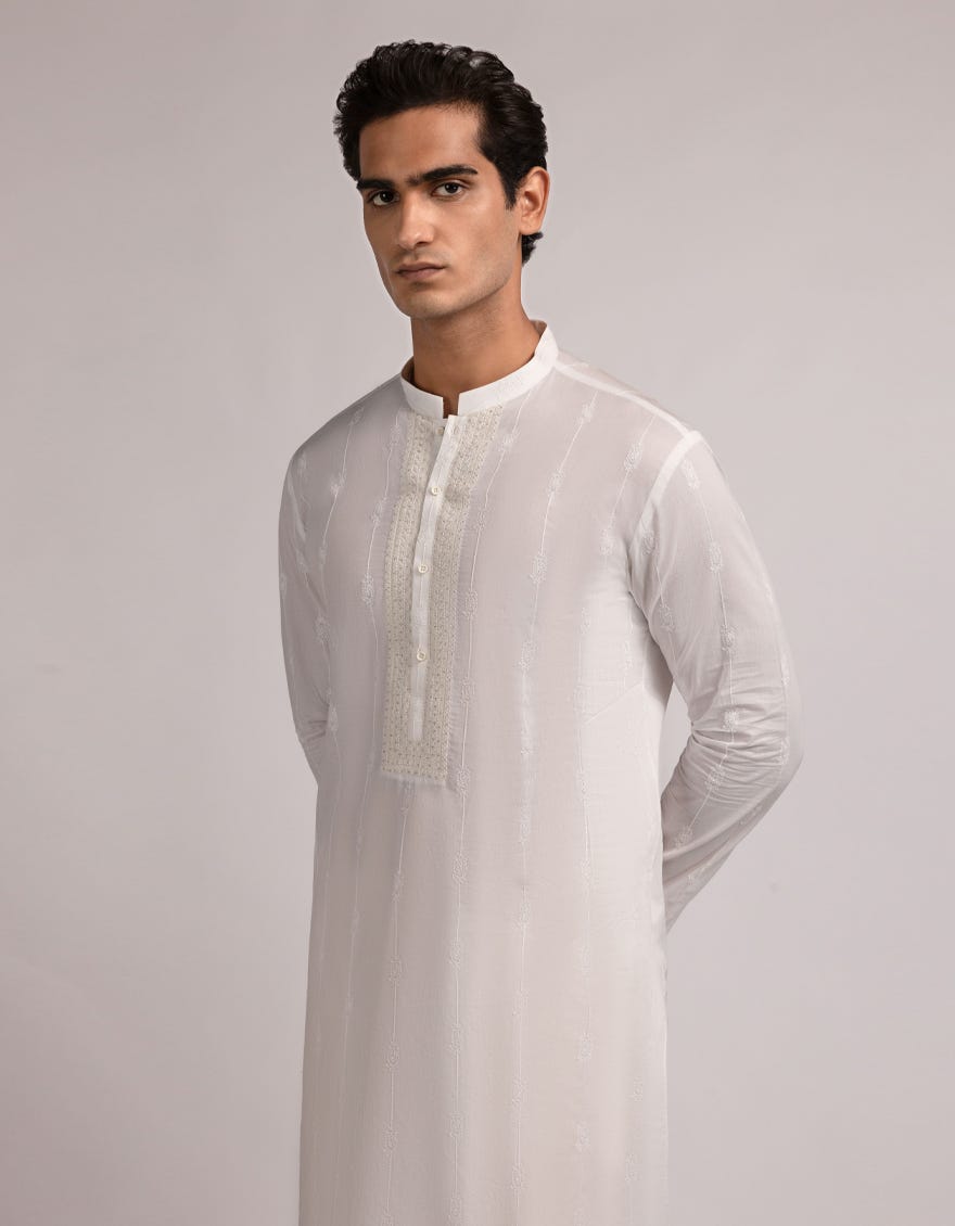 WHITE COTTON FORMAL KURTA