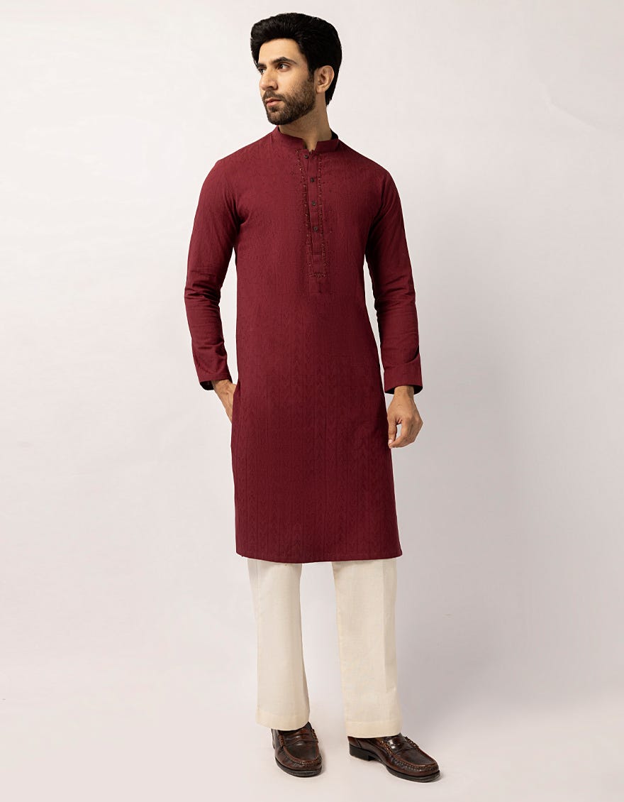 MAROON COTTON FORMAL KURTA