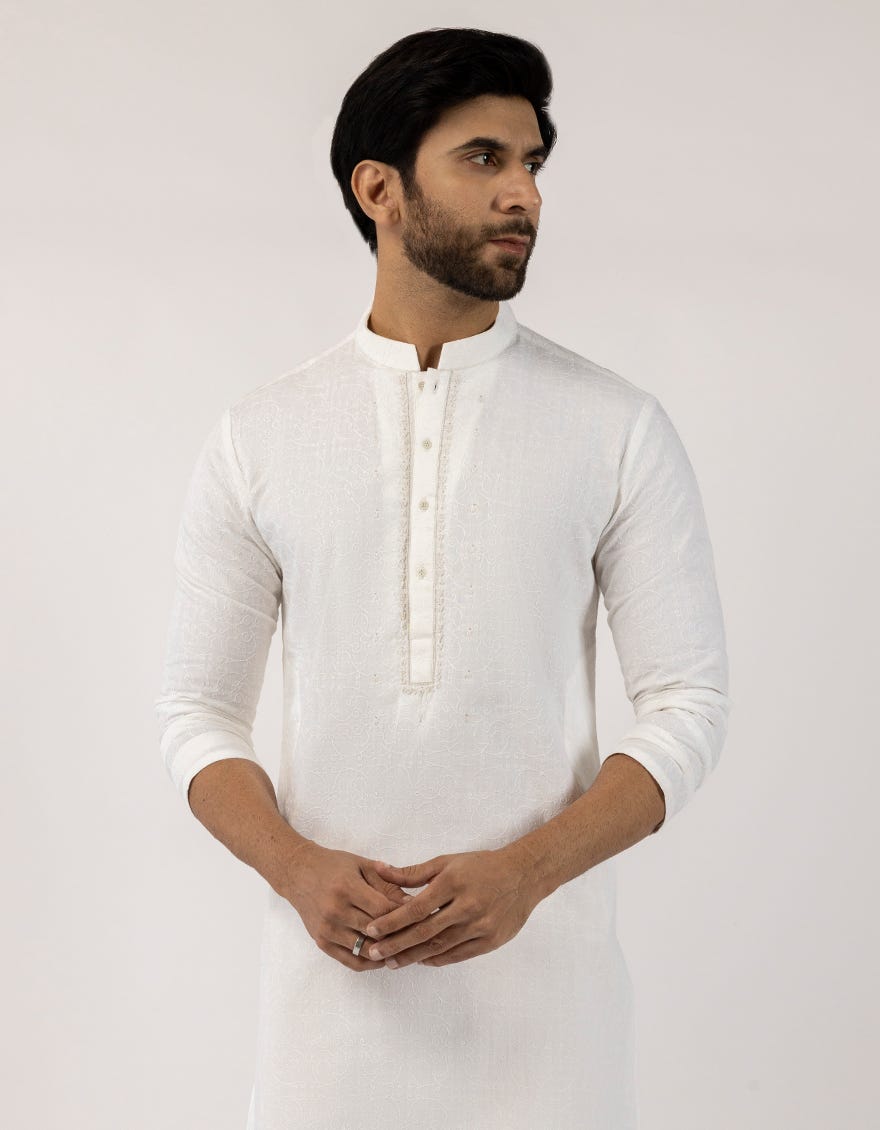 WHITE COTTON FORMAL KURTA