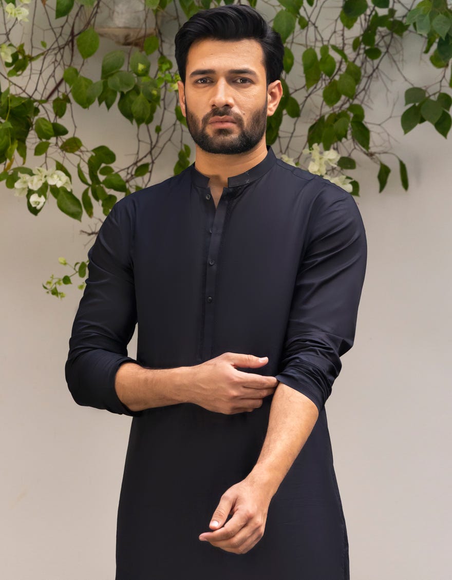 BLACK COTTON KURTA | JJK-S-90486