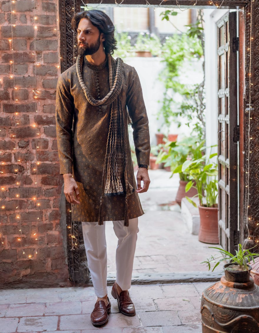 MEHNDI GREEN BLENDED SPECIAL KURTA | JJK-SP-A-48125