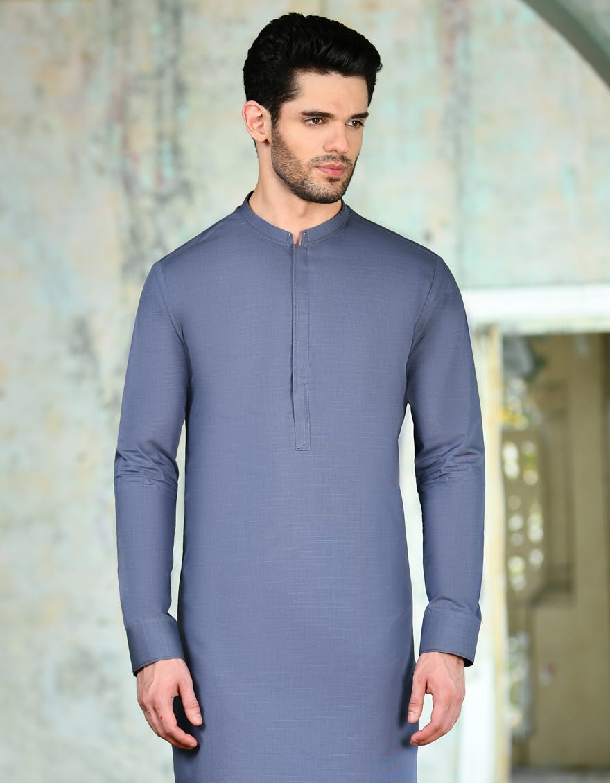 Bluish Grey Blended Men's Kurta Pajama | Jjkp-S-32922