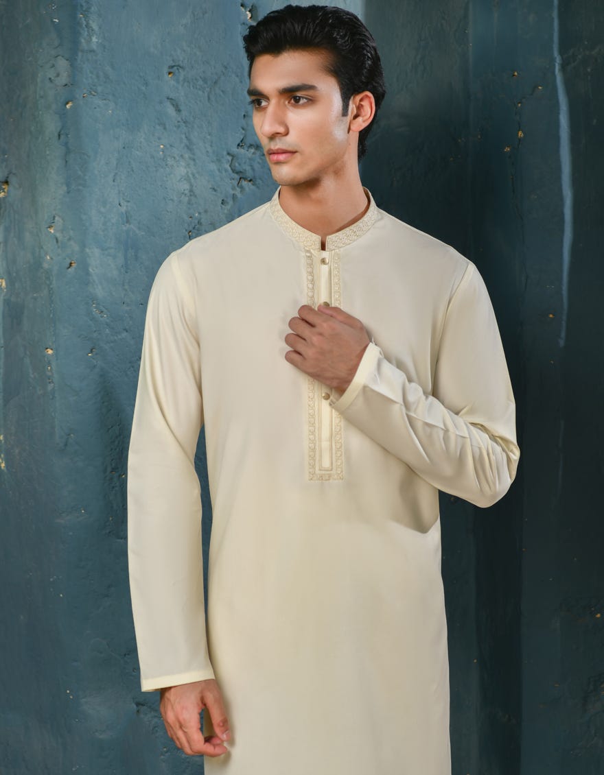 Cream Blended Men's Kurta Pajama | Jjkp-A-32950