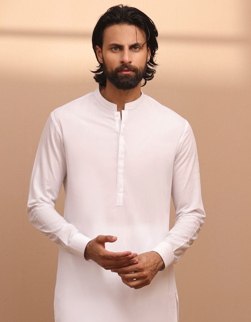 White Blended Men's Kurta Pajama | Jjkp-S-32955