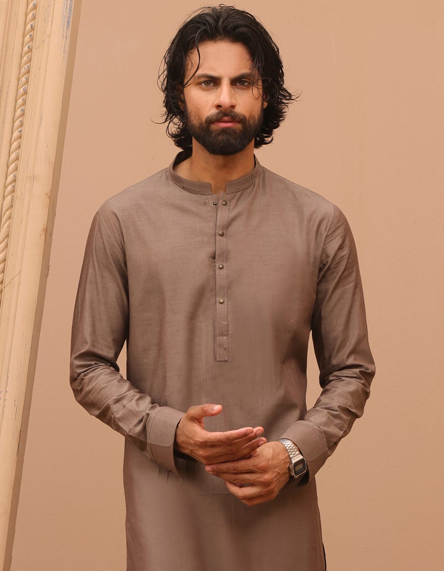 Dull Brown Cotton Men's Kurta Pajama | Jjkp-A-32968