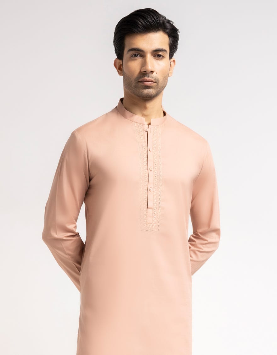 PEACH COTTON SEMI-FORMAL KURTA TROUSERS