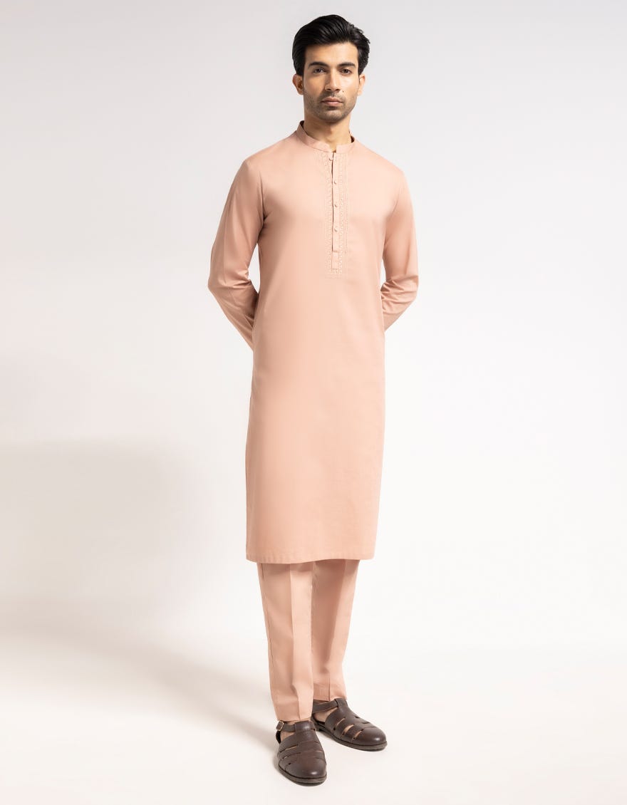 PEACH COTTON SEMI-FORMAL KURTA TROUSERS