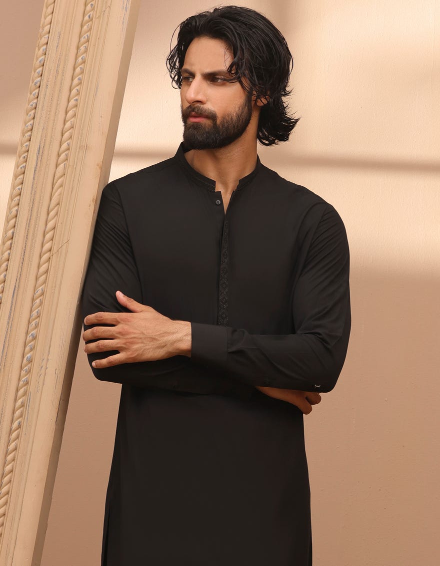 Black Blended Men's Kurta Pajama | Jjkp-A-34768