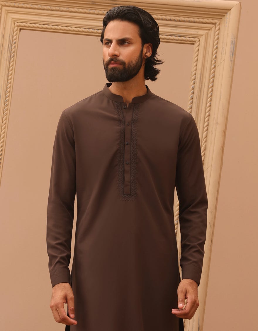 Brown Blended Men's Kurta Pajama | Jjkp-A-34769