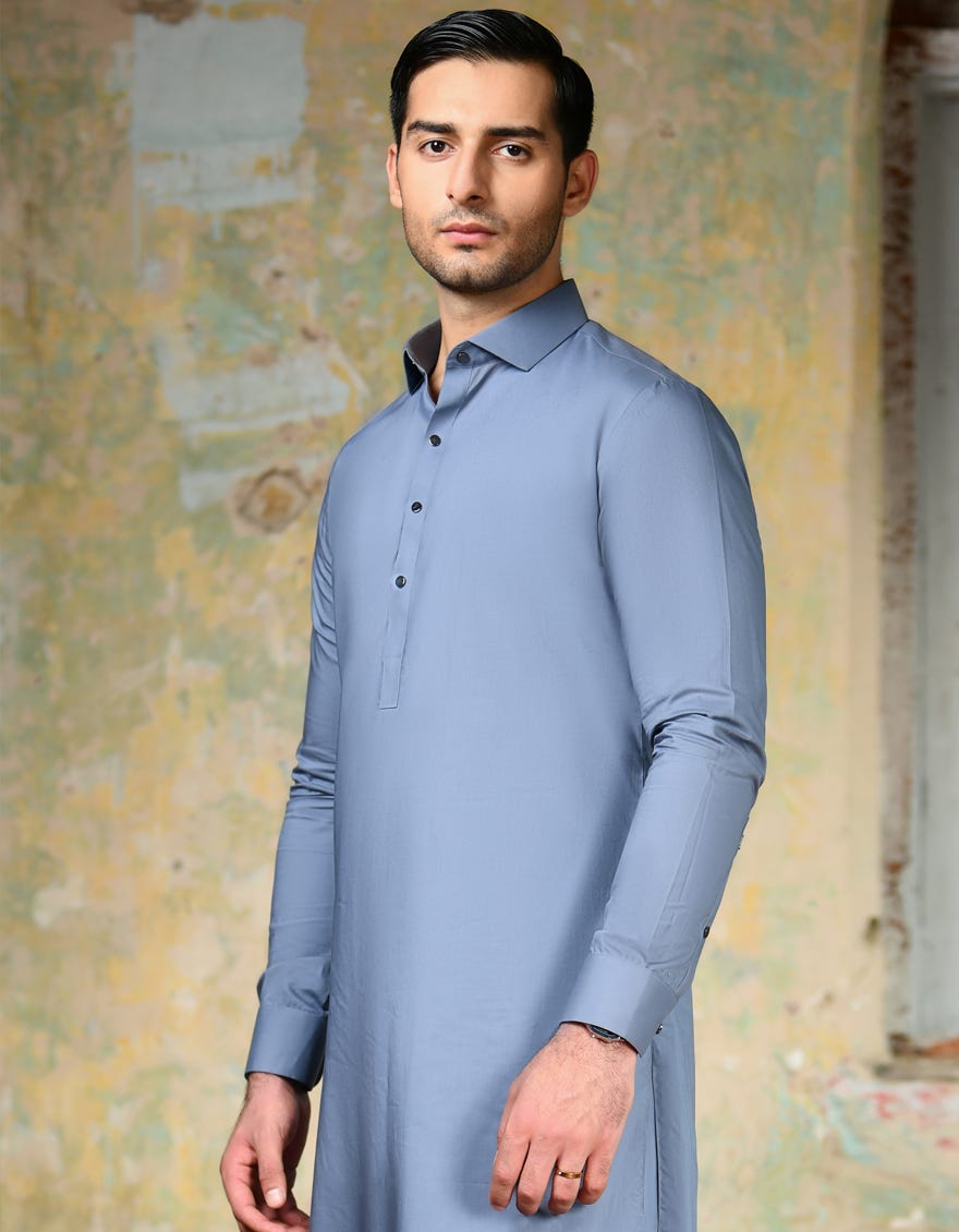 Bluish Grey Cotton Men's Kurta Pajama | Jjkp-S-37854