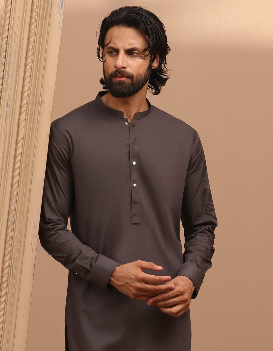 Charcoal Grey Cotton Men's Kurta Pajama | Jjkp-S-37878