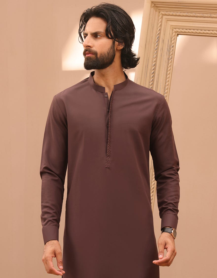 BROWN BLENDED KURTA PAJAMA | JJKP-S-37885