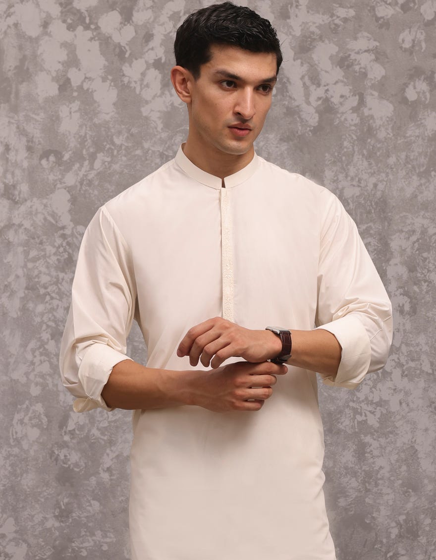 Cream Blended Men's Kurta Pajama | Jjkp-A-37890