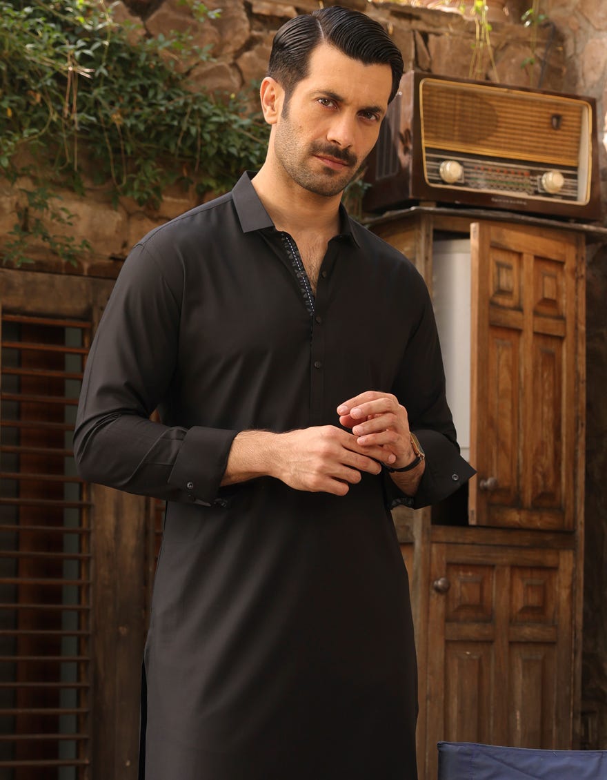 Black Blended Men's Kurta Pajama | Jjkp-45231