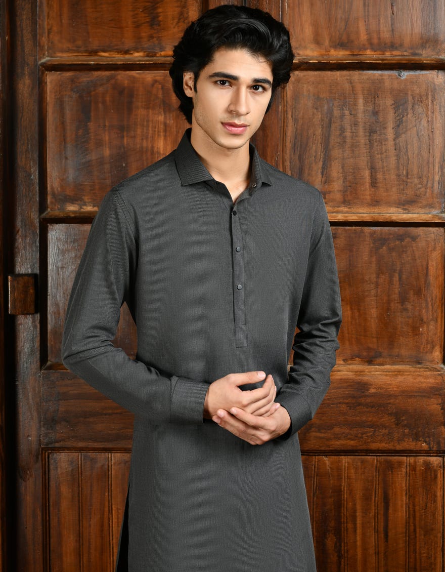 Mud Grey Blended Men's Kurta Pajama | Jjkp-A-47223