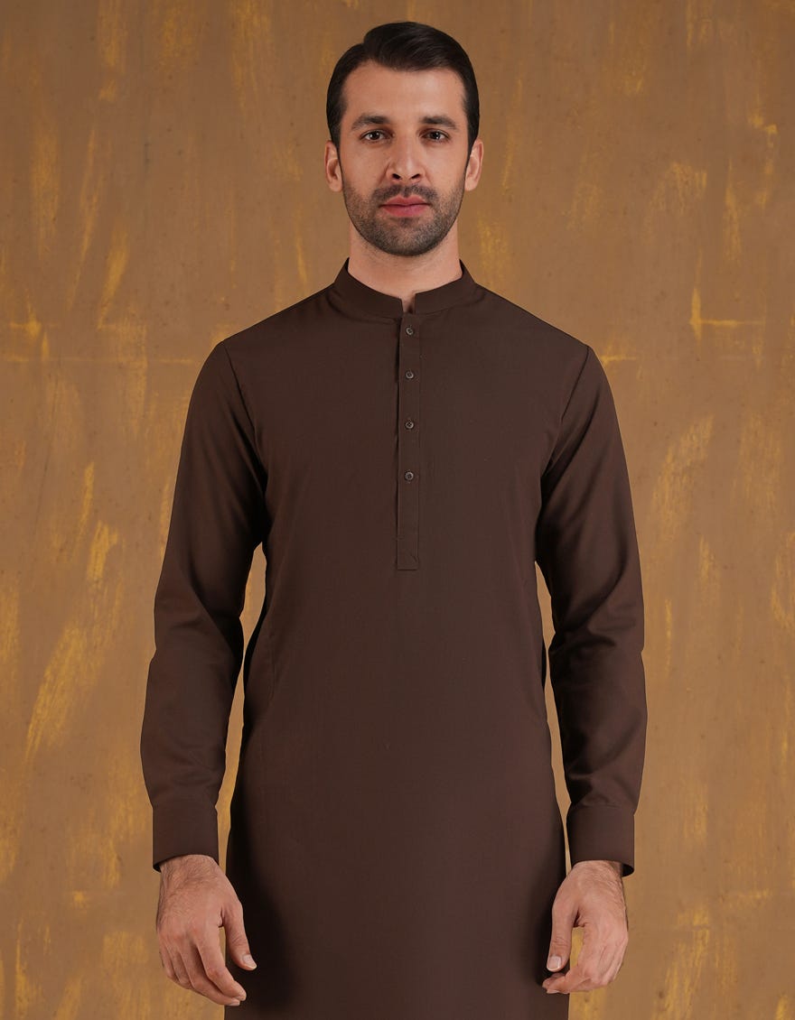 BROWN PLAIN KURTA TROUSERS