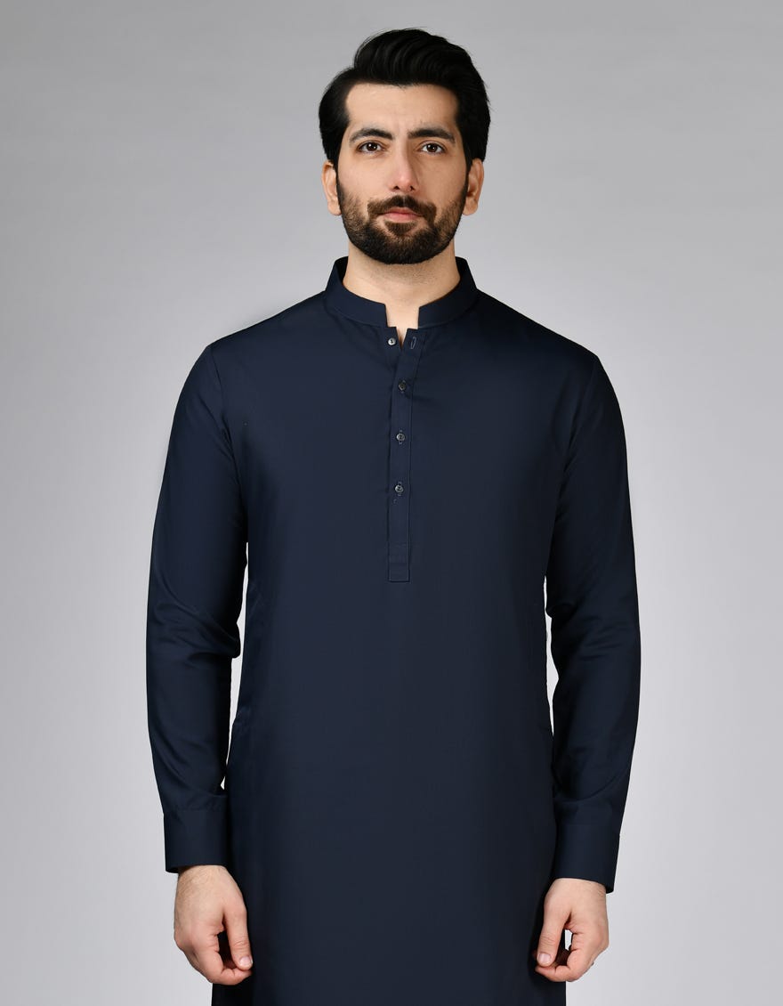 Navy Blue Blended Kurta Trouser