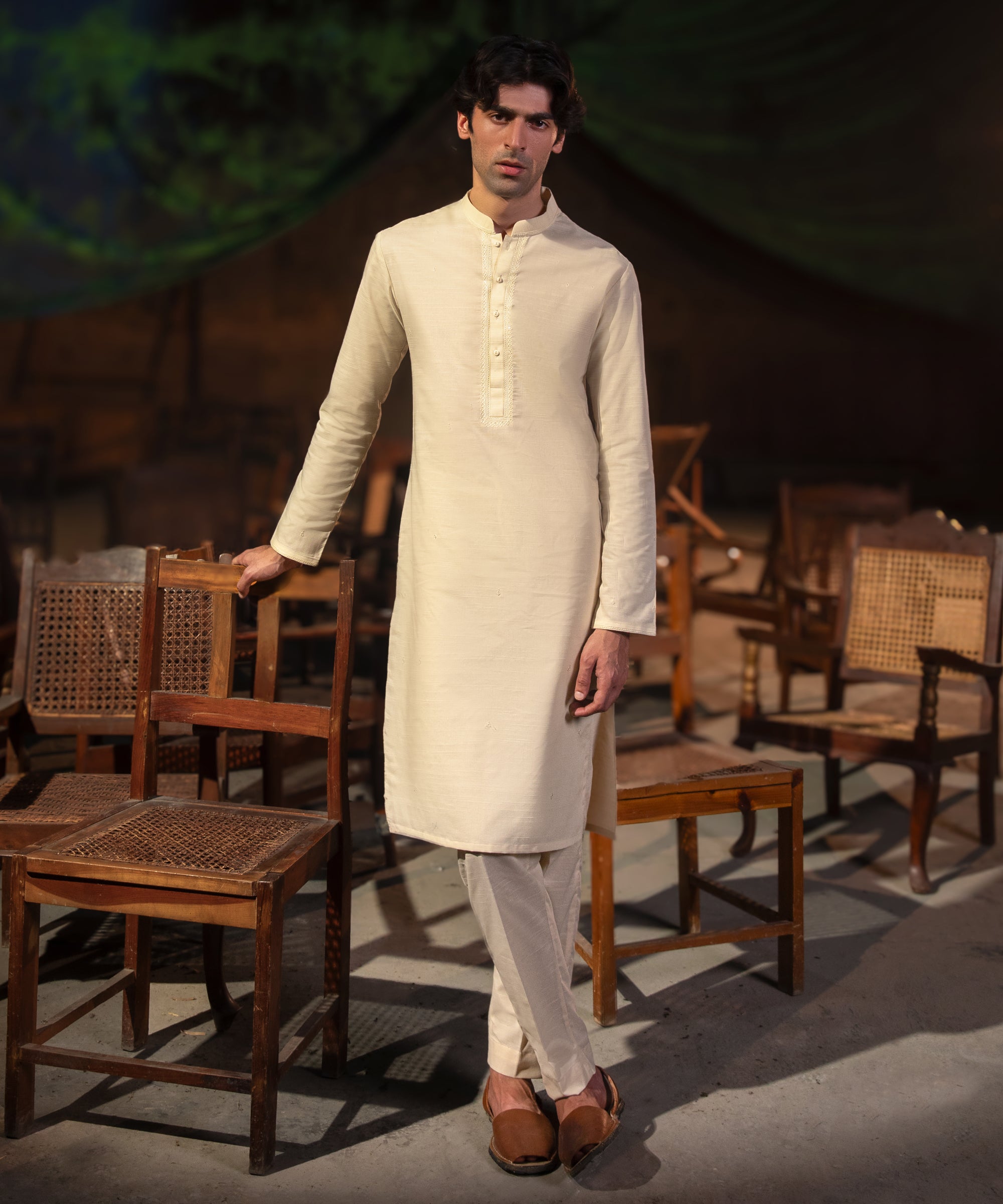 CREAM COTTON FORMAL KURTA TROUSERS