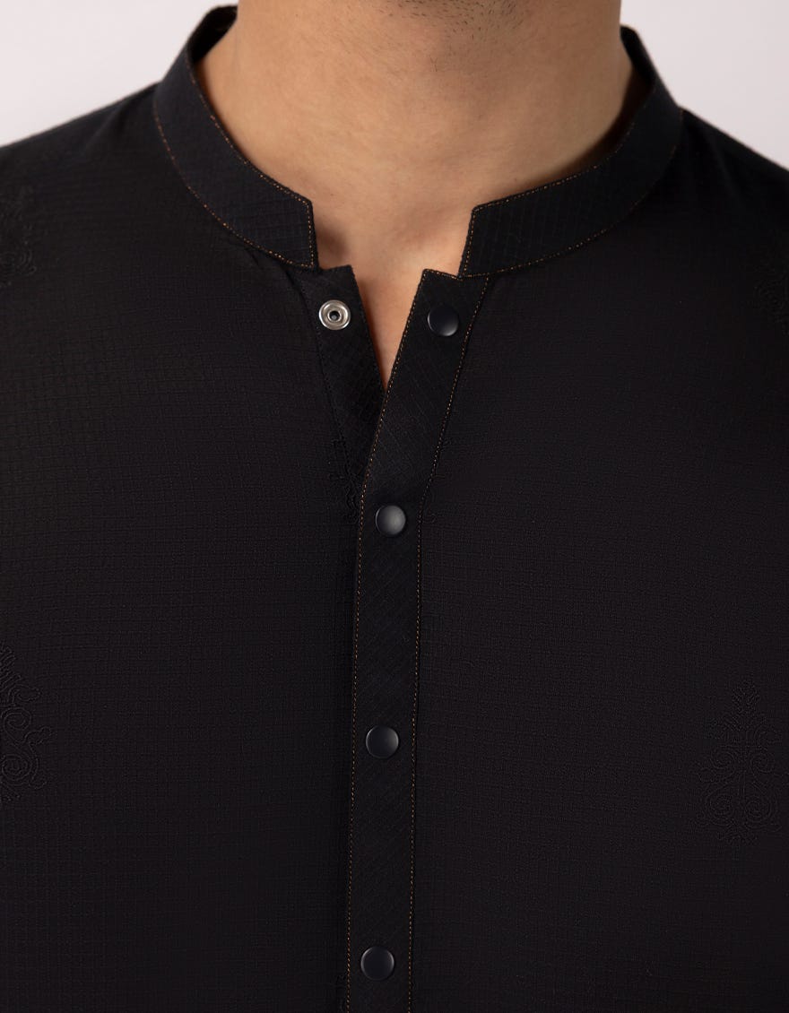BLACK COTTON SEMI-FORMAL KURTA