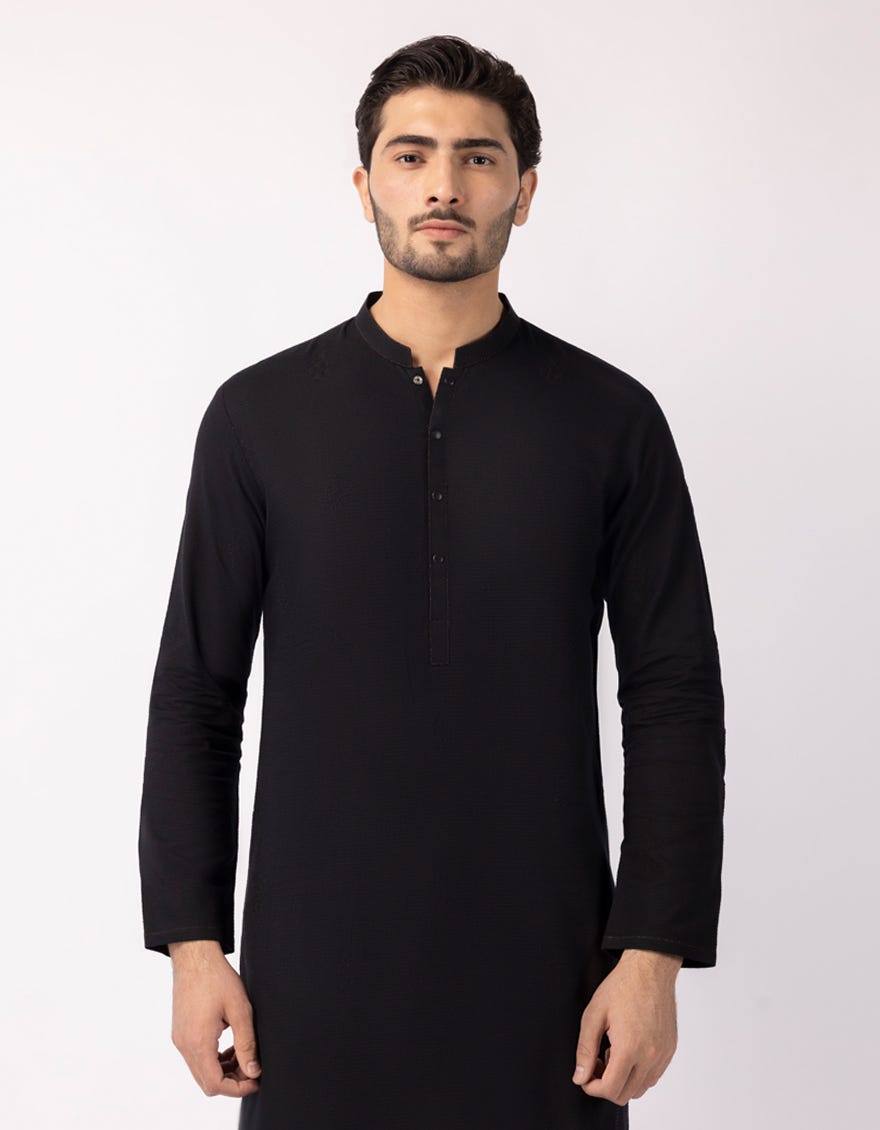 BLACK COTTON SEMI-FORMAL KURTA