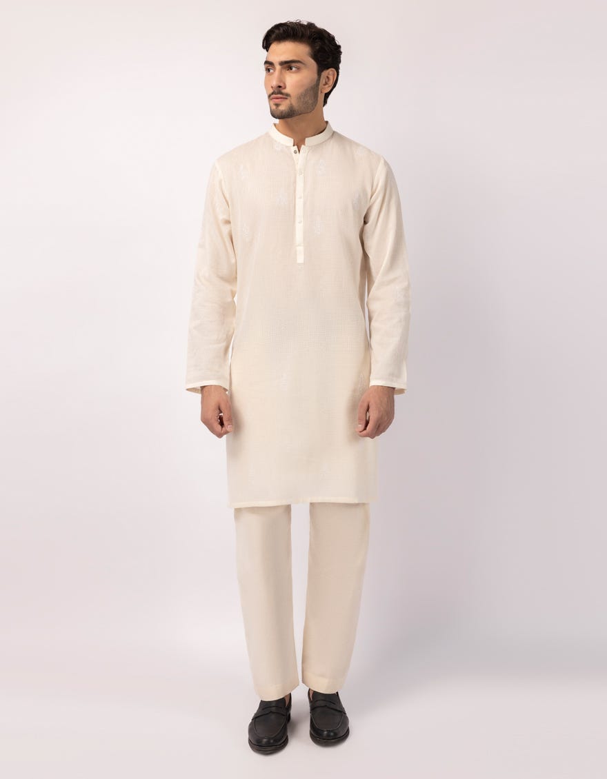 OFF WHITE COTTON SEMI-FORMAL KURTA
