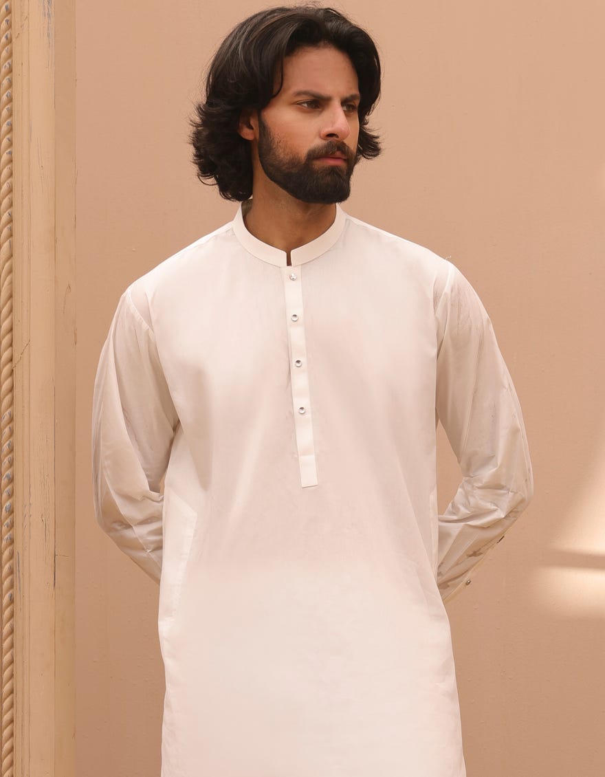 White Cotton Men's Kurta Pajama | Jjkp-A-91412