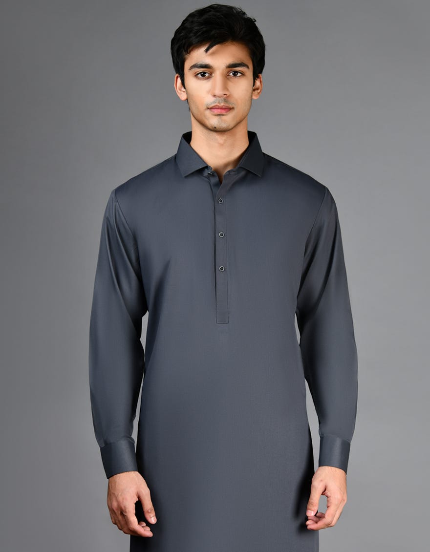 Grey Blended Men's Kameez Shalwar | Jjks-A-30820-R27-Ap