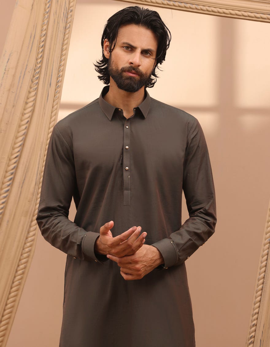 Khaki Cotton Men's Kameez Shalwar | Jjks-A-32966
