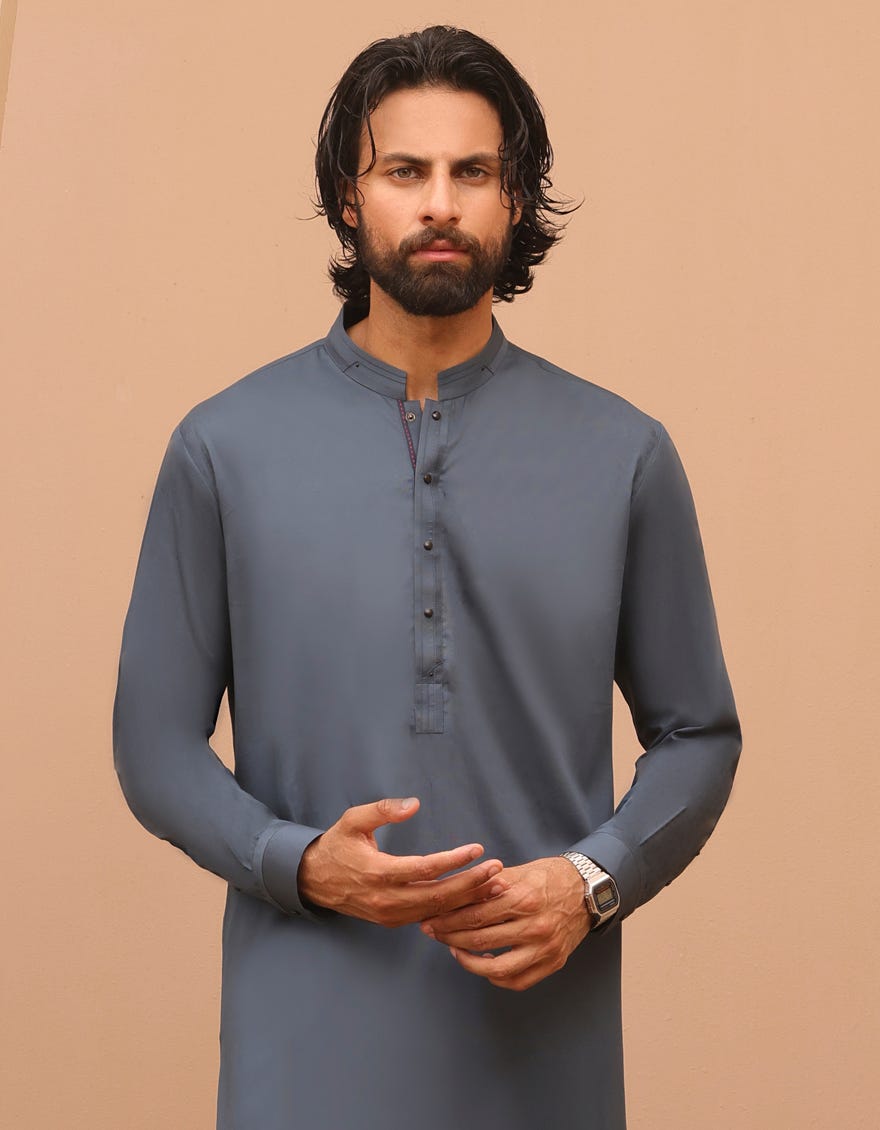 Blue Cotton Men's Kameez Shalwar | Jjks-A-32974