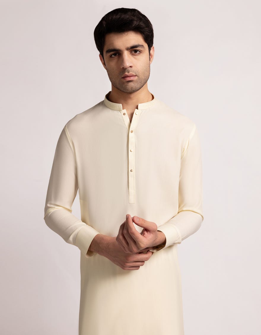LIGHT YELLOW COTTON SEMI-FORMAL KAMEEZ SHALWAR