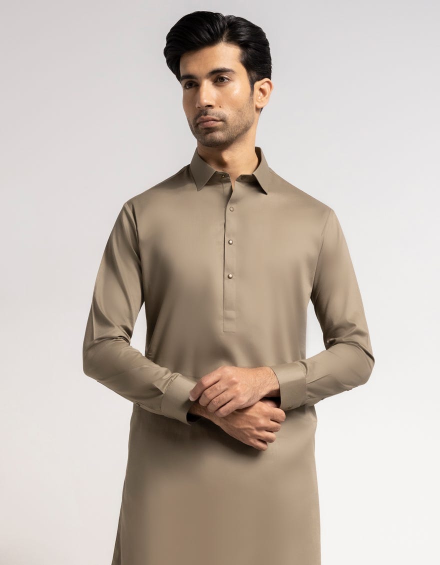 OLIVE COTTON PLAIN KAMEEZ SHALWAR
