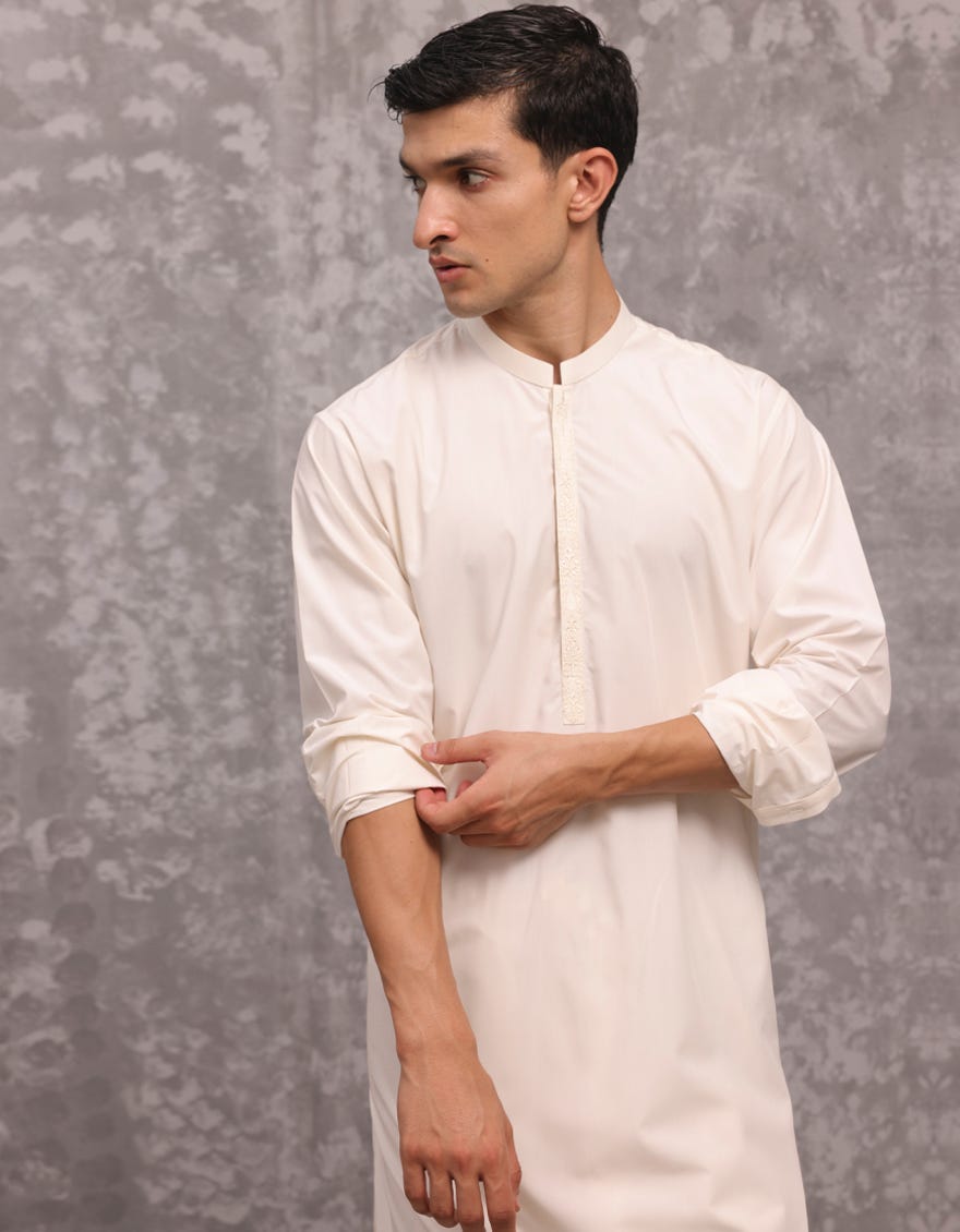 Cream Blended Men's Kameez Shalwar | Jjks-A-37890