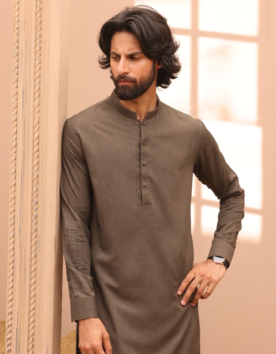Mehndi Green Blended Men's Kameez Shalwar | Jjks-A-37891