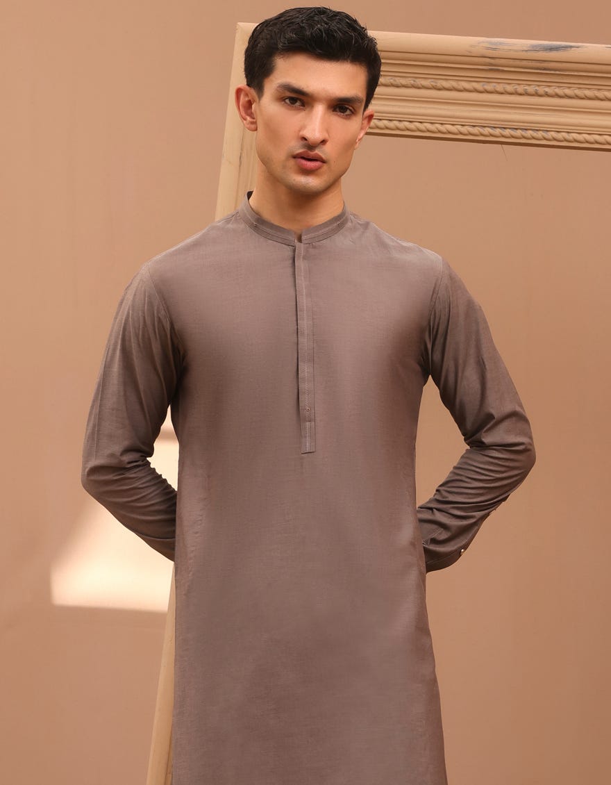 Brown Blended Men's Kameez Shalwar | Jjks-A-37902