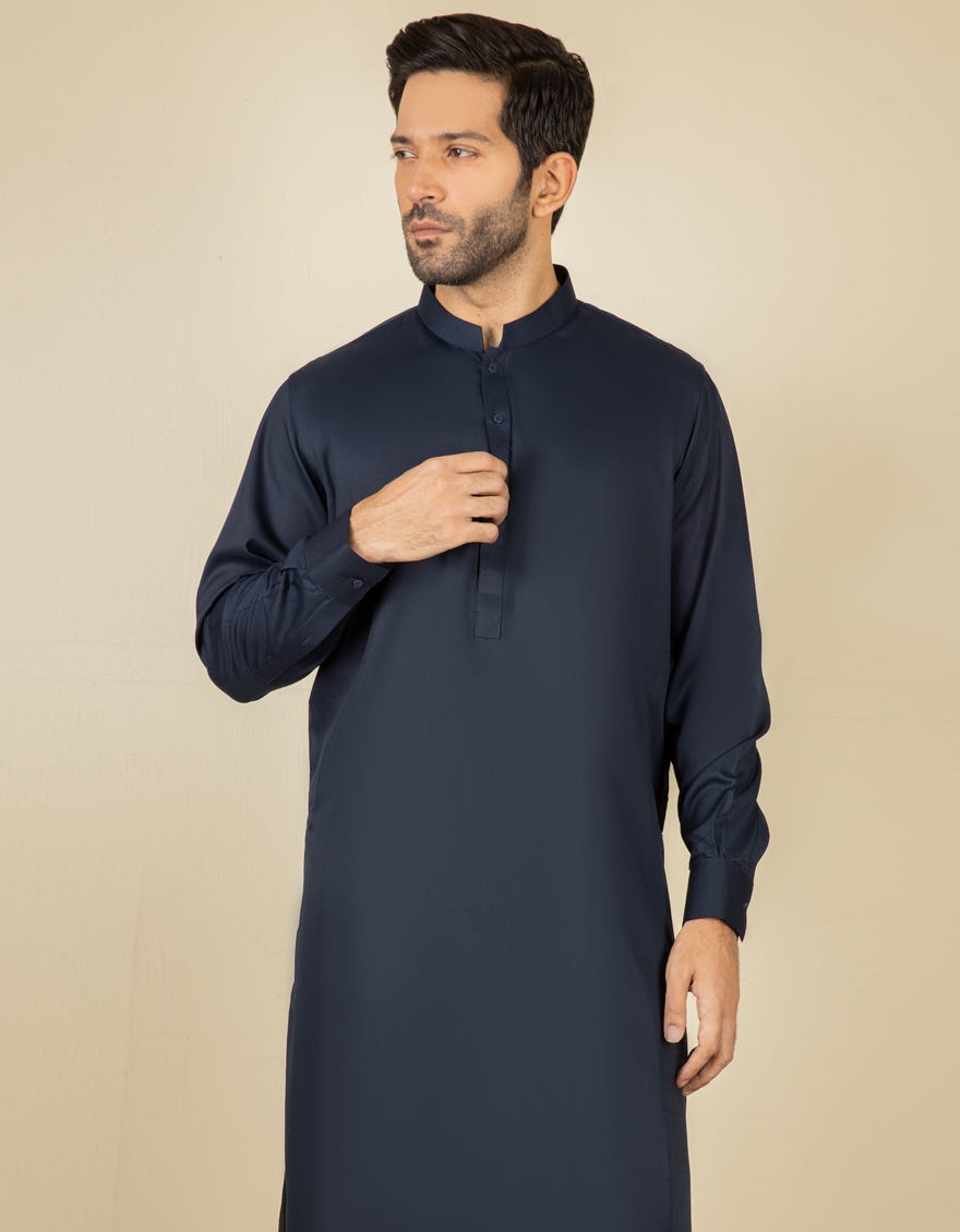 Blue Blended Men's Kameez Shalwar | Jjks-S-40350-R3