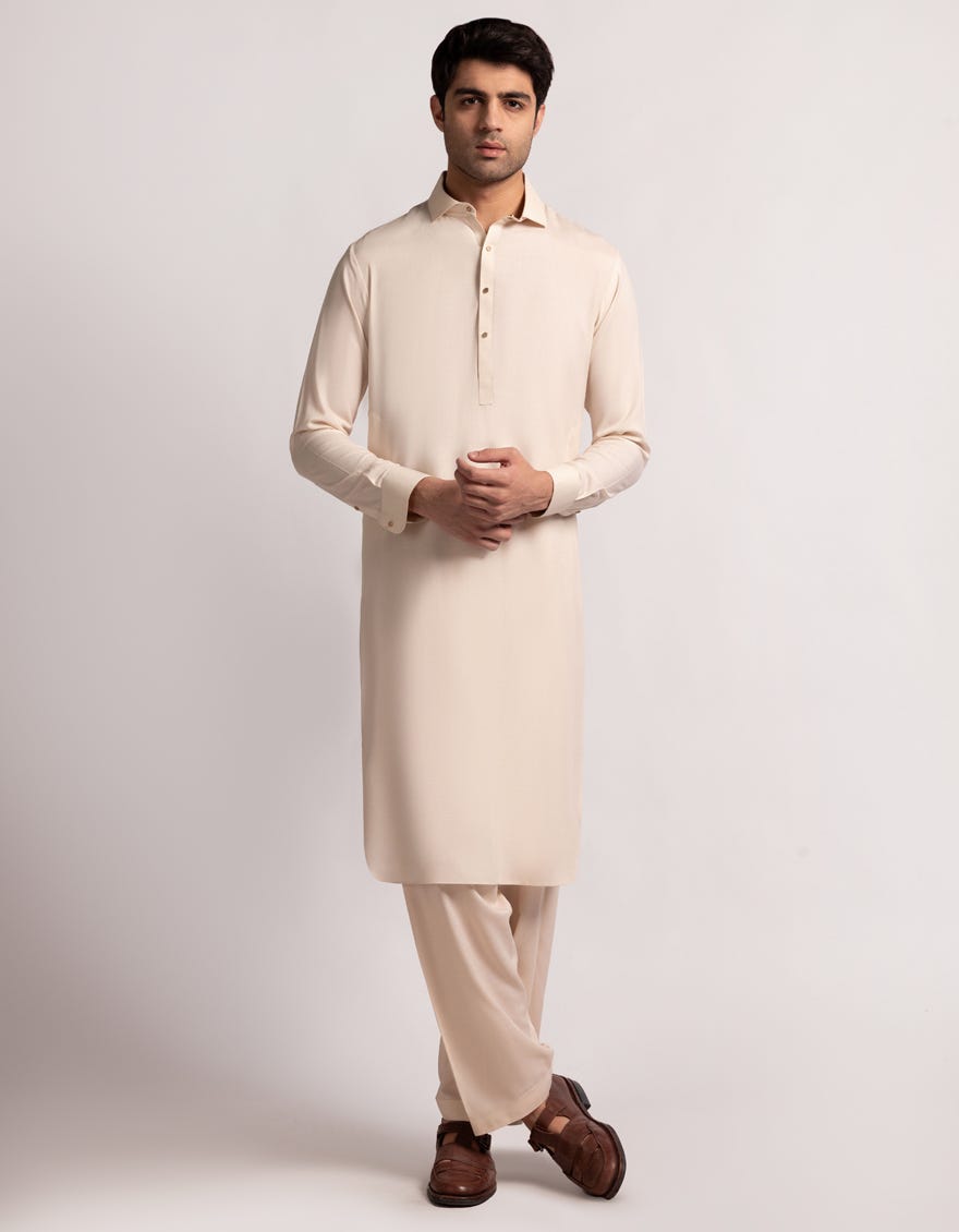 CREAM CASUAL KAMEEZ SHALWAR