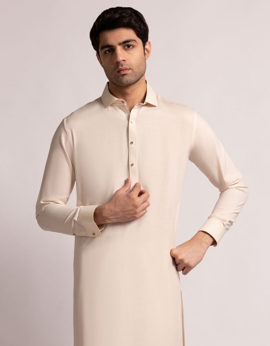 CREAM CASUAL KAMEEZ SHALWAR