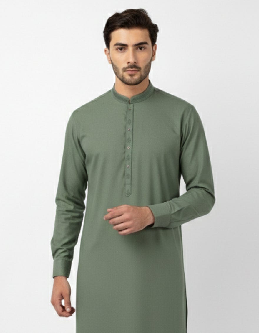 GREEN SEMI-FORMAL KAMEEZ SHALWAR
