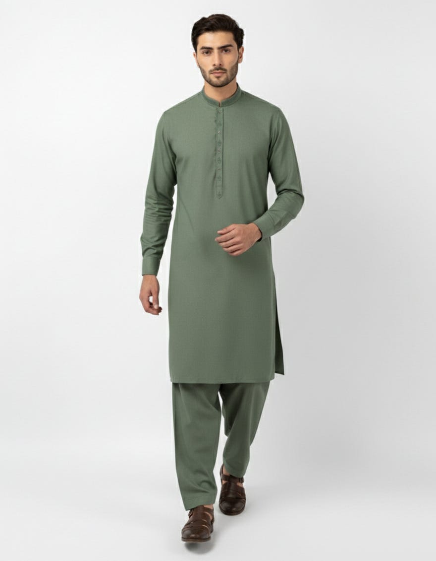 GREEN SEMI-FORMAL KAMEEZ SHALWAR
